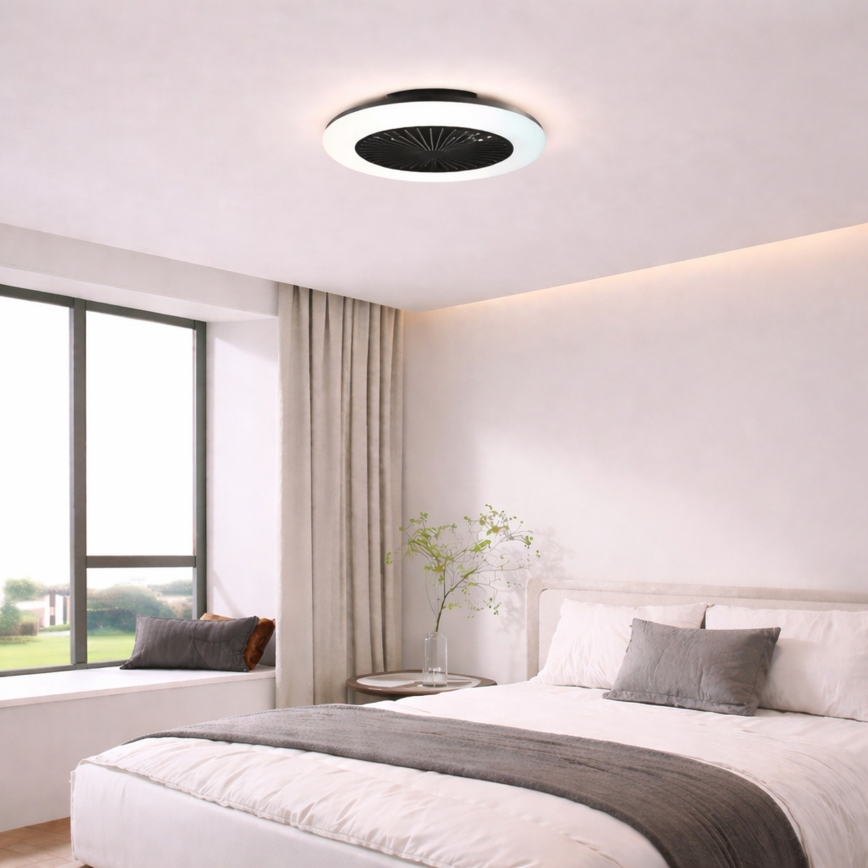 Brilliant - MONTERO himmennettävä LED-kattovalaisin tuulettimella, 20 W, 230 V, 2700–6500 K, Ø 42 cm, musta + kaukosäädin