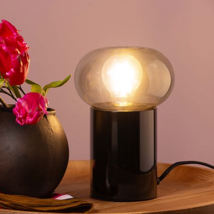 Brilliant - Pöytävalaisin KNUT 1xE27/25W/230V musta/läpinäkyvä