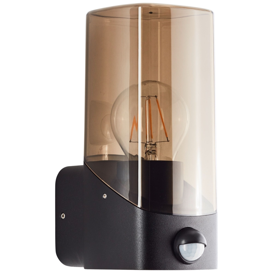 Brilliant - Ulkovalo anturilla MINOU 1xE27/10W/230V IP44 musta/savuinen