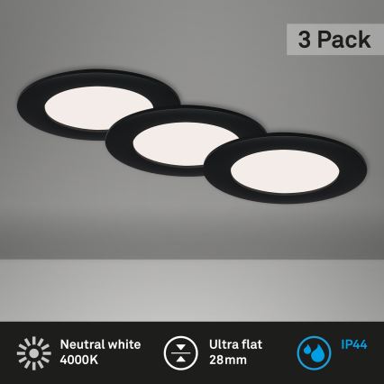 Brilo - 3 kpl LED-upotettavat kylpyhuoneen kattovalaisimet FLAT LED/6W/230V IP44, musta