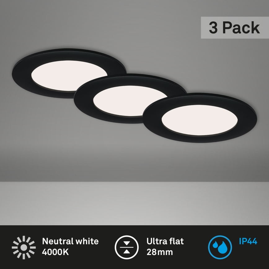 Brilo - 3 kpl LED-upotettavat kylpyhuoneen kattovalaisimet FLAT LED/6W/230V IP44, musta