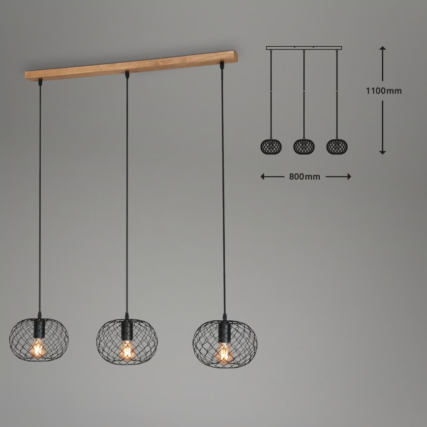 Brilo 4037-035 - WINKI riippuvalaisin kaapelilla 3xE27/40W/230V