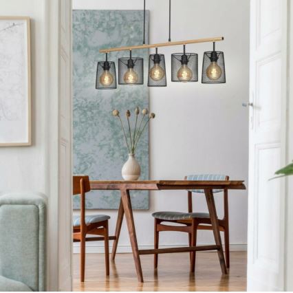 Brilo 4078-054 - Riippuvalaisin vaijerilla WOOD & STYLE 5xE27/60W/230V