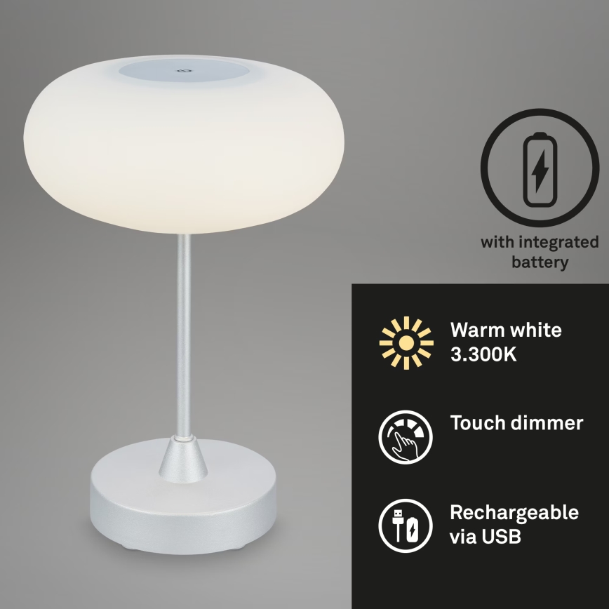Brilo - LED himmennettävä ulkokäyttöön sopiva ladattava pöytälamppu OLANA LED/3W/5V 3300K IP44 2000 mAh
