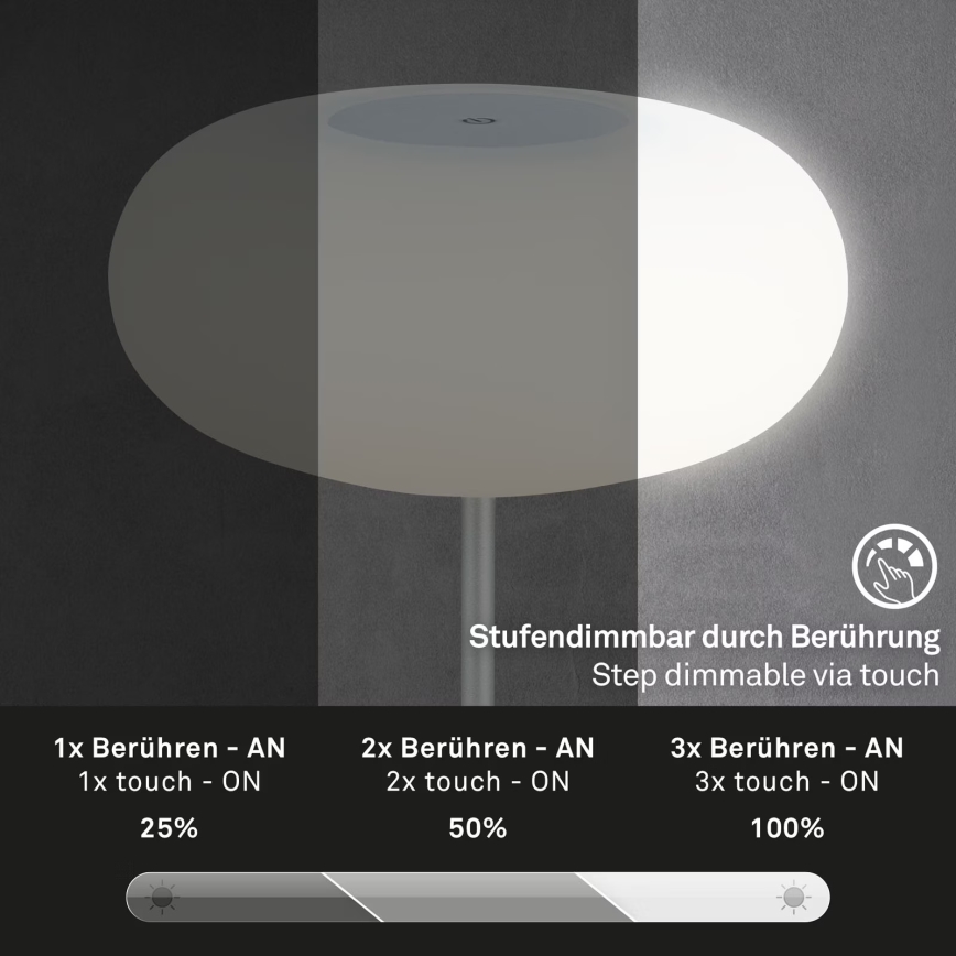 Brilo - LED himmennettävä ulkokäyttöön sopiva ladattava pöytälamppu OLANA LED/3W/5V 3300K IP44 2000 mAh