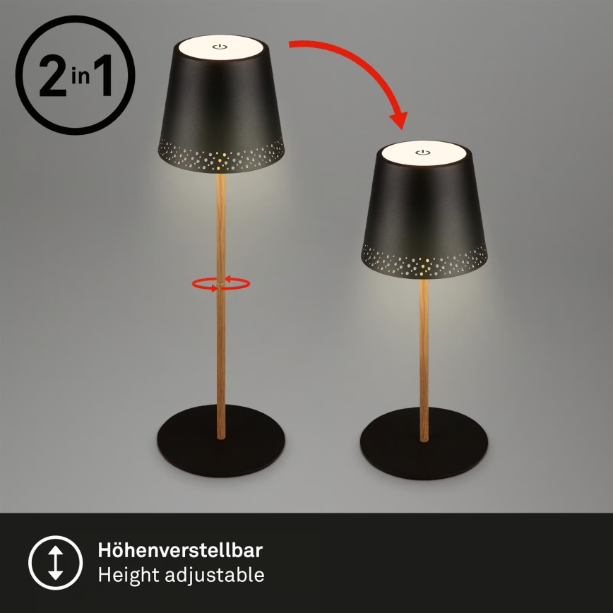 Brilo - himmennettävä ladattava kosketusohjattu ulkopöytävalaisin KIKI LED/2,6W/5V IP44 2600 mAh musta