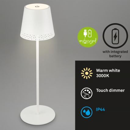 Brilo - KIKI LED ladattava, himmennettävä kosketusohjattu pöytävalaisin ulkokäyttöön LED/2,6W/5V IP44 2600 mAh valkoinen