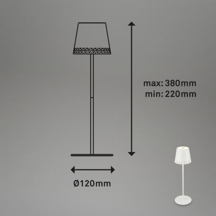 Brilo - KIKI LED ladattava, himmennettävä kosketusohjattu pöytävalaisin ulkokäyttöön LED/2,6W/5V IP44 2600 mAh valkoinen
