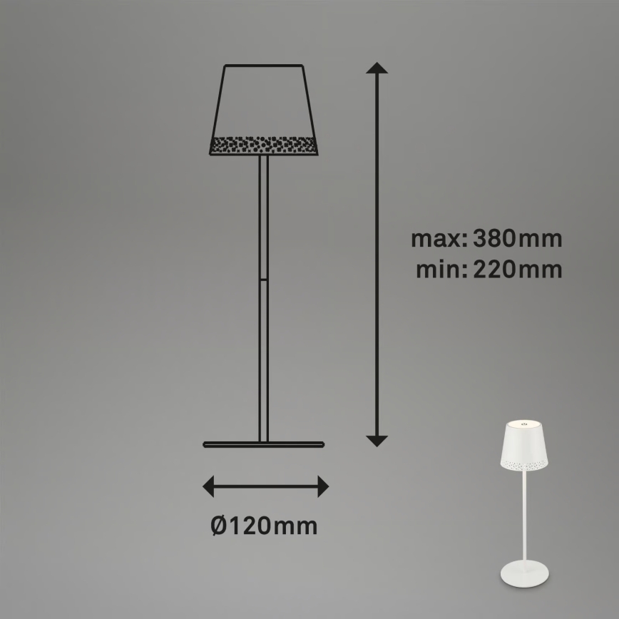 Brilo - KIKI LED ladattava, himmennettävä kosketusohjattu pöytävalaisin ulkokäyttöön LED/2,6W/5V IP44 2600 mAh valkoinen