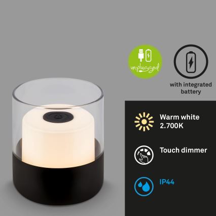 Brilo - LED-himennettävä ladattava ulkokäyttöön tarkoitettu pöytävalaisin LILET LED/2W/5V IP44