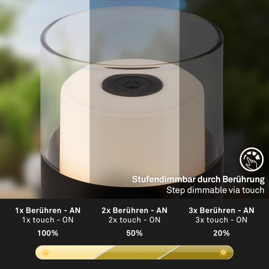 Brilo - LED-himennettävä ladattava ulkokäyttöön tarkoitettu pöytävalaisin LILET LED/2W/5V IP44