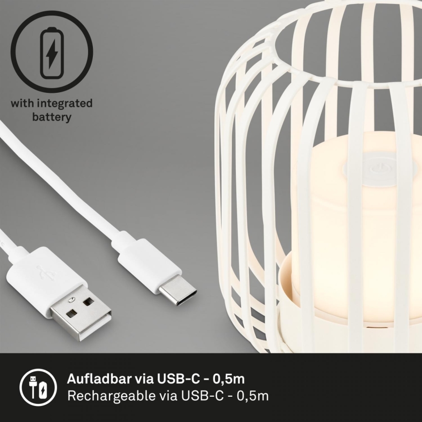 Brilo - LED Himmennettävä rechargeable ulko pöytävalaisin LED/2W/5V IP44 valkoinen