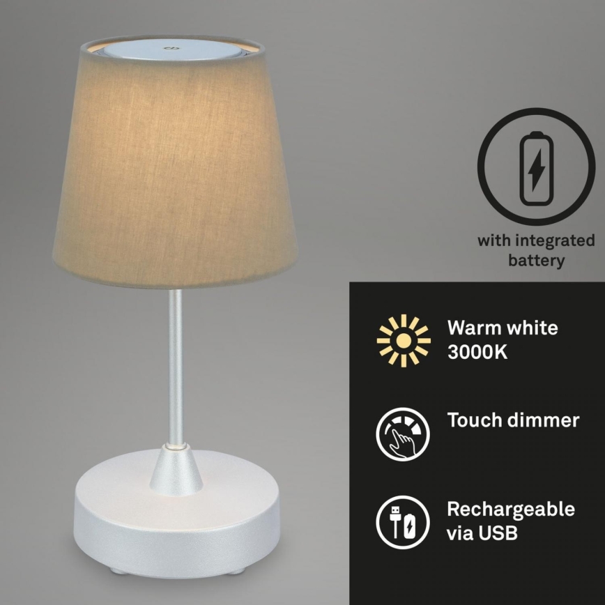 Brilo - LED Himmennettävä ladattava ulko pöytävalaisin LED/3W/5V IP44 hopea/beige