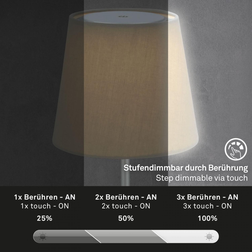 Brilo - LED Himmennettävä ladattava ulko pöytävalaisin LED/3W/5V IP44 hopea/beige