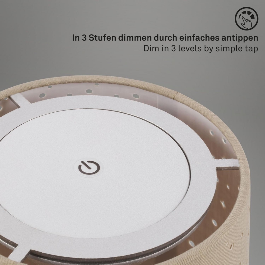 Brilo - LED himmennettävä ladattava ulkokäyttöön tarkoitettu pöytävalaisin LOLE LED/3W/5V 2000mAh IP44 hopea/beige