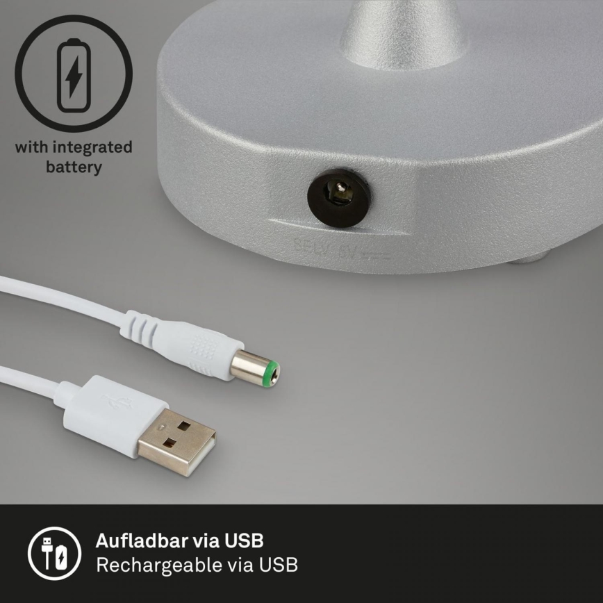 Brilo - LED himmennettävä ladattava ulkokäyttöön tarkoitettu pöytävalaisin LOLE LED/3W/5V 2000mAh IP44 hopea/beige