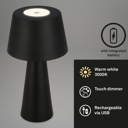 Brilo - LED Himmennettävä rechargeable ulko pöytävalaisin LED/3,5W/5V IP44 musta