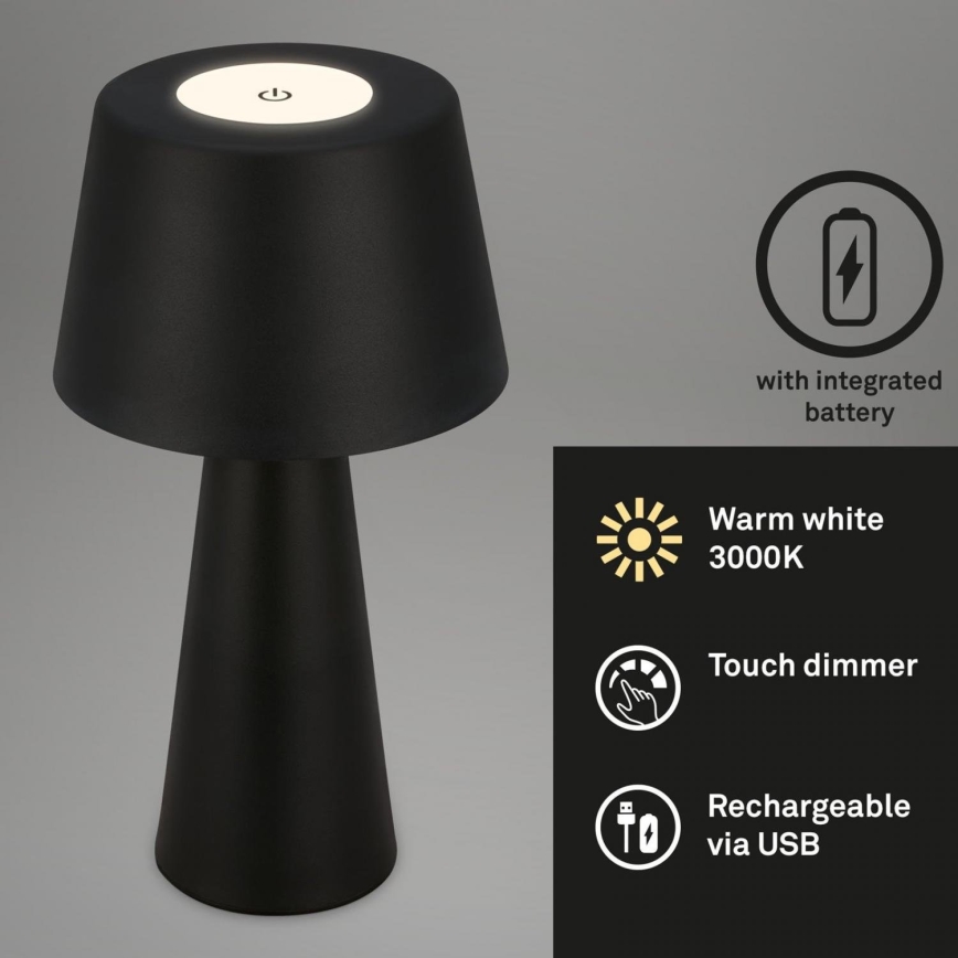 Brilo - LED Himmennettävä rechargeable ulko pöytävalaisin LED/3,5W/5V IP44 musta