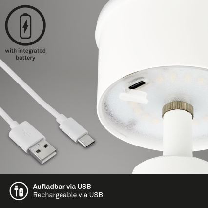 Brilo - LED Himmennettävä rechargeable ulko pöytävalaisin LED/3,5W/5V IP44 valkoinen