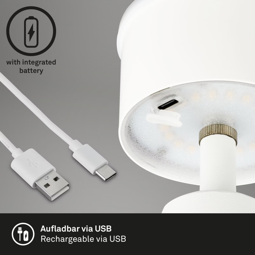 Brilo - LED Himmennettävä rechargeable ulko pöytävalaisin LED/3,5W/5V IP44 valkoinen