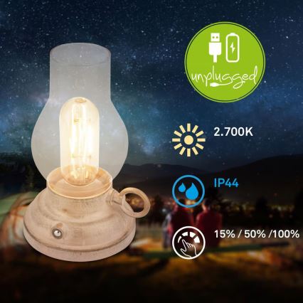 Brilo - LED-himmennettävä ulkokäyttöön tarkoitettu ladattava pöytälamppu KANEA LED/1,5W/5V IP44 1200 mAh beige