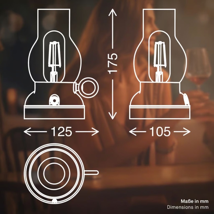 Brilo - himmennettävä ladattava ulkokäyttöinen pöytälamppu KANEA LED/1,5W/5V IP44 1200 mAh antrasiitti