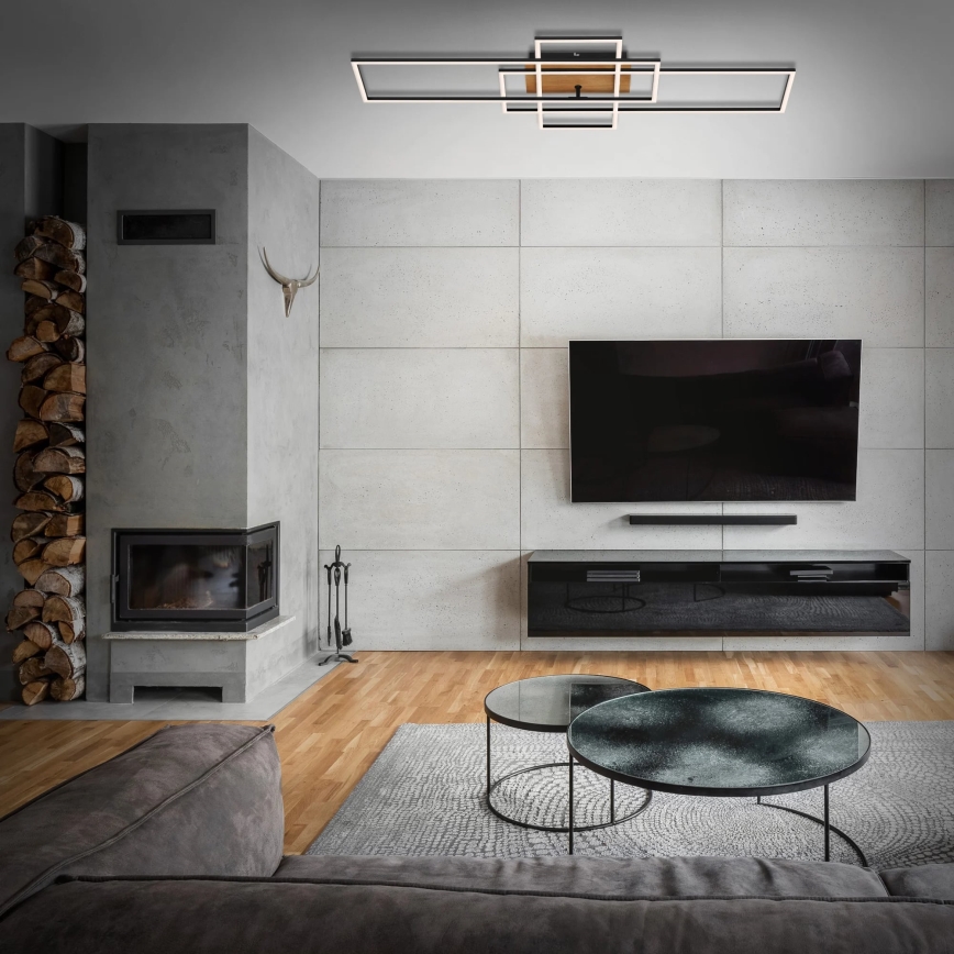 Brilo - LED-himmennyskattokruunu FRAME LED/51W/230V 2700-5000K musta/ruskea + kauko-ohjaus