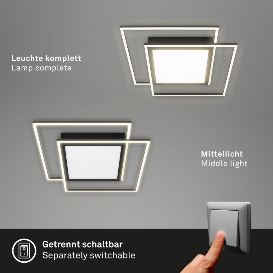 Brilo - LED kattovalaisin 2xLED/16W/230V + LED/19W 51,5x51,5 cm musta