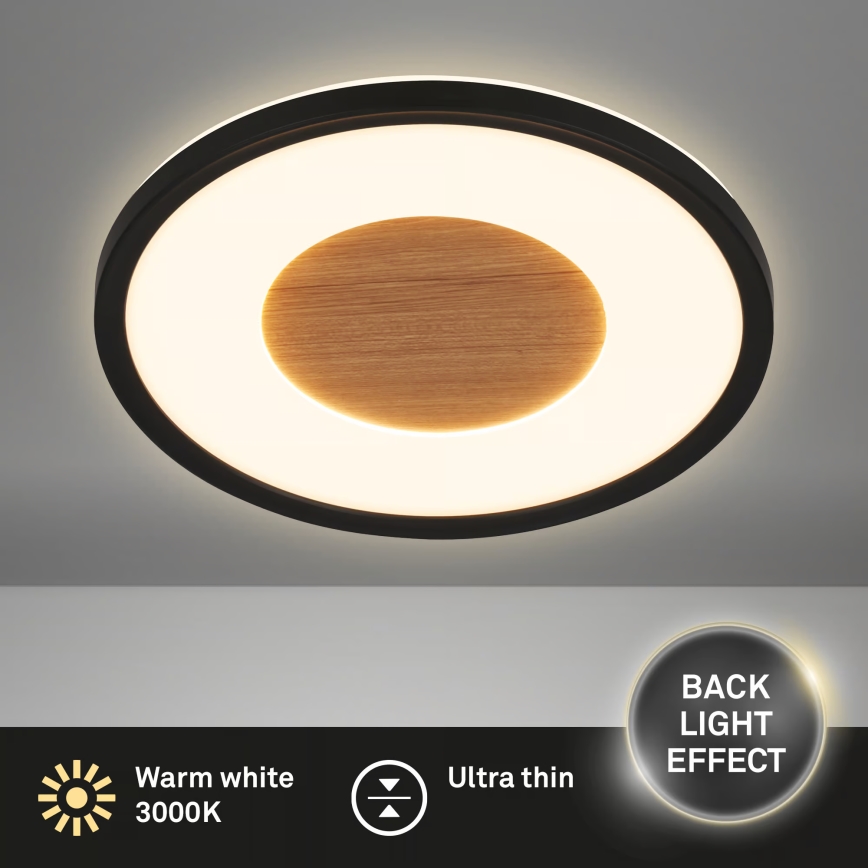 Brilo - LED-kattovalaisin SUFIT WOOD, 18 W, 230 V, 3000 K, halkaisija 29 cm