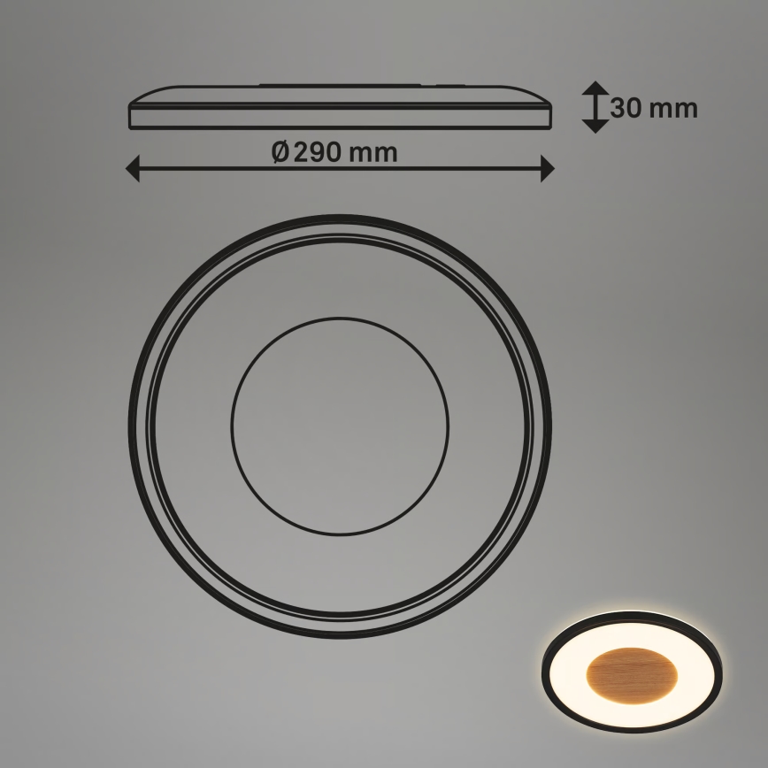 Brilo - LED-kattovalaisin SUFIT WOOD, 18 W, 230 V, 3000 K, halkaisija 29 cm