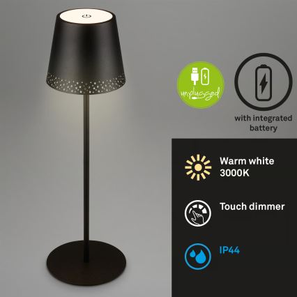 Brilo - LED Himennettävä ladattava kosketustoiminnolla varustettu ulkopöytävalaisin KIKI LED/2,6W/5V IP44 2600 mAh musta