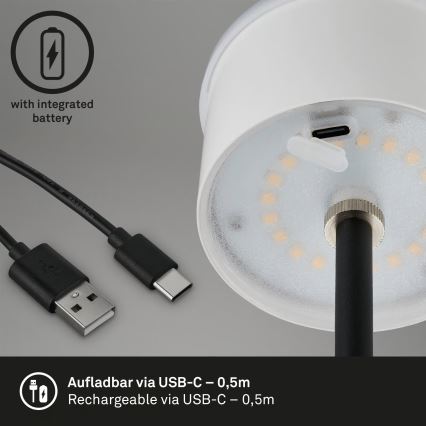 Brilo - LED Himennettävä ladattava kosketustoiminnolla varustettu ulkopöytävalaisin KIKI LED/2,6W/5V IP44 2600 mAh musta