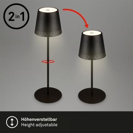 Brilo - LED Himennettävä ladattava kosketustoiminnolla varustettu ulkopöytävalaisin KIKI LED/2,6W/5V IP44 2600 mAh musta