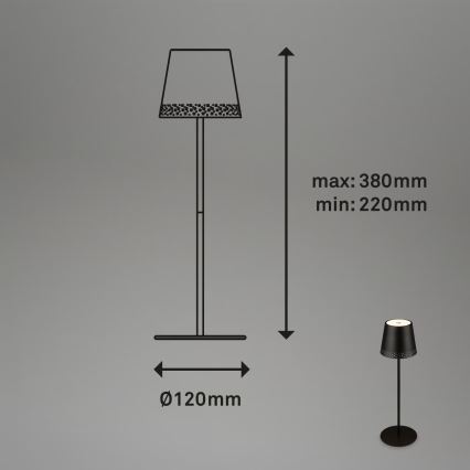 Brilo - LED Himennettävä ladattava kosketustoiminnolla varustettu ulkopöytävalaisin KIKI LED/2,6W/5V IP44 2600 mAh musta