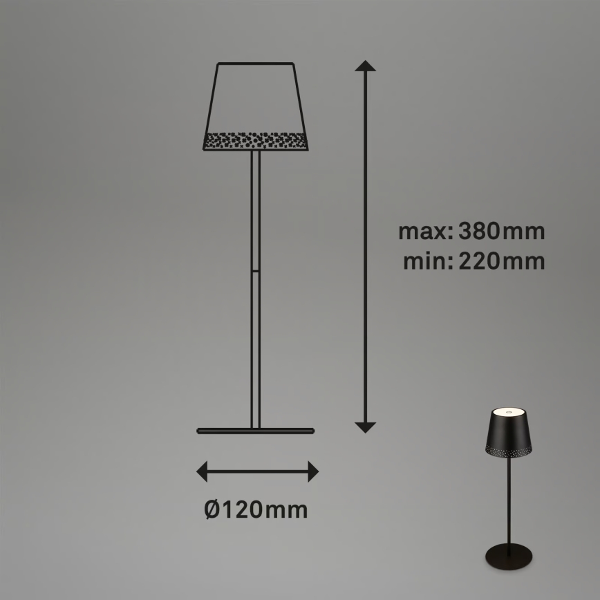 Brilo - LED Himennettävä ladattava kosketustoiminnolla varustettu ulkopöytävalaisin KIKI LED/2,6W/5V IP44 2600 mAh musta