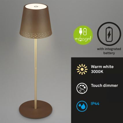 Brilo - LED himmennettävä ladattava kosketuskäyttöinen ulkokäyttöön tarkoitettu pöytälamppu KIKI LED/2,6W/5V IP44 2600 mAh ruskea
