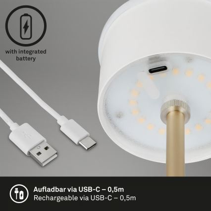Brilo - LED himmennettävä ladattava kosketuskäyttöinen ulkokäyttöön tarkoitettu pöytälamppu KIKI LED/2,6W/5V IP44 2600 mAh ruskea