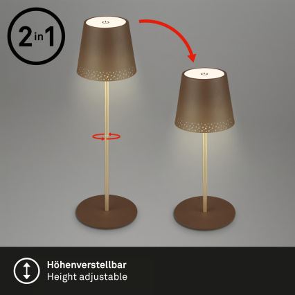 Brilo - LED himmennettävä ladattava kosketuskäyttöinen ulkokäyttöön tarkoitettu pöytälamppu KIKI LED/2,6W/5V IP44 2600 mAh ruskea