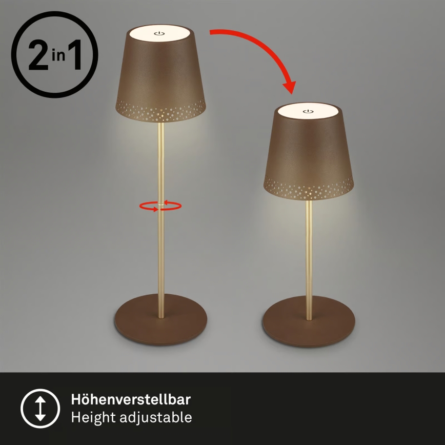 Brilo - LED himmennettävä ladattava kosketuskäyttöinen ulkokäyttöön tarkoitettu pöytälamppu KIKI LED/2,6W/5V IP44 2600 mAh ruskea