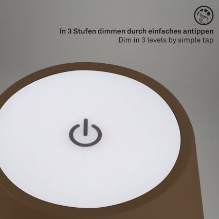 Brilo - LED himmennettävä ladattava kosketuskäyttöinen ulkokäyttöön tarkoitettu pöytälamppu KIKI LED/2,6W/5V IP44 2600 mAh ruskea