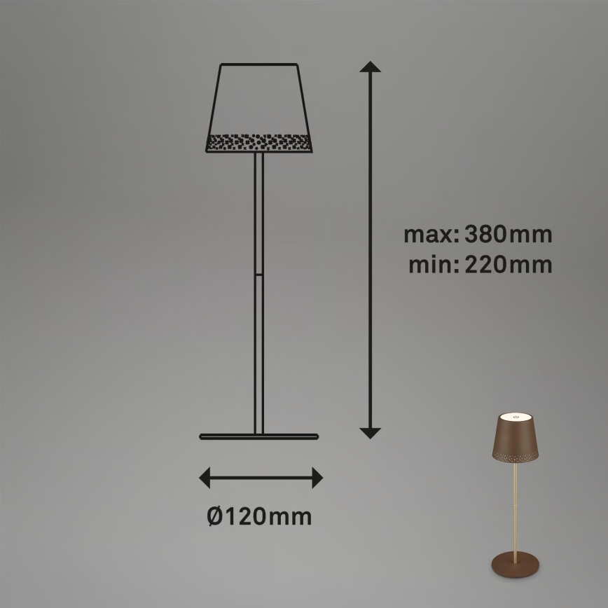 Brilo - LED himmennettävä ladattava kosketuskäyttöinen ulkokäyttöön tarkoitettu pöytälamppu KIKI LED/2,6W/5V IP44 2600 mAh ruskea