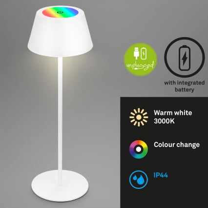 Brilo - LED RGB himmennettävä ladattava kosketustoiminnolla varustettu ulkokäyttöinen pöytälamppu KIKI LED/2,6W/5V IP44 2600 mAh valkoinen