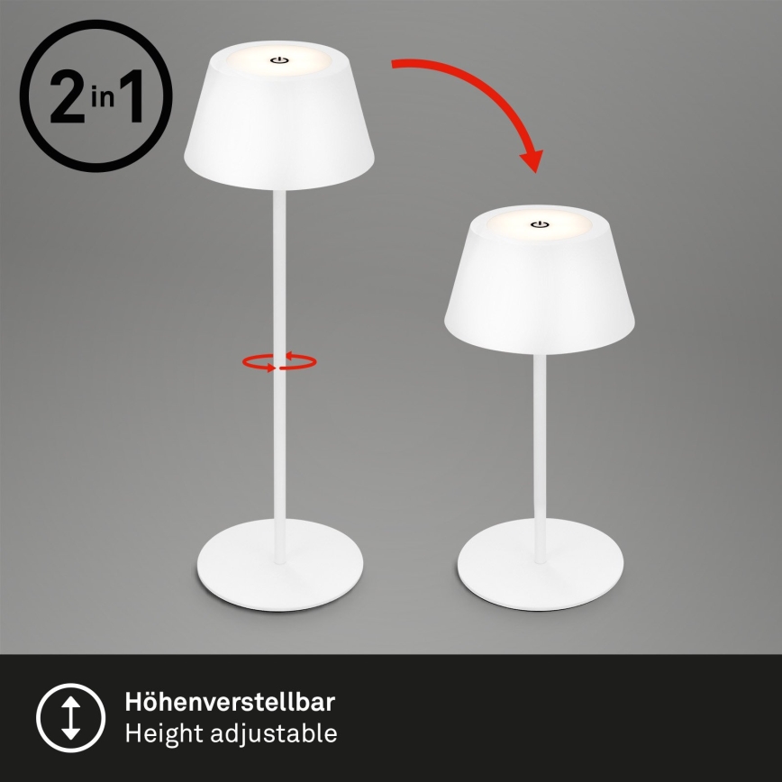 Brilo - LED RGB himmennettävä ladattava kosketustoiminnolla varustettu ulkokäyttöinen pöytälamppu KIKI LED/2,6W/5V IP44 2600 mAh valkoinen