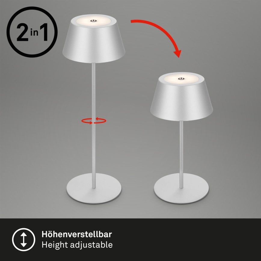 Brilo - LED RGB himmennettävä, ladattava kosketusohjattu ulkokäyttöön tarkoitettu pöytälamppu KIKI LED/2,6W/5V IP44 2600 mAh hopea