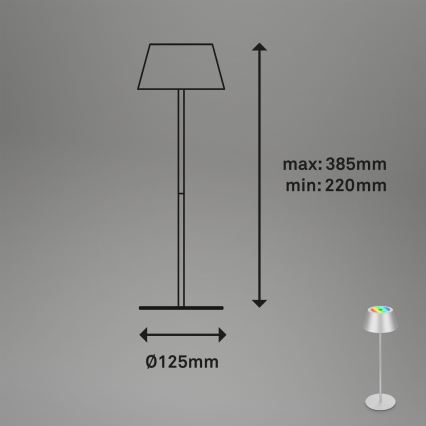 Brilo - LED RGB himmennettävä, ladattava kosketusohjattu ulkokäyttöön tarkoitettu pöytälamppu KIKI LED/2,6W/5V IP44 2600 mAh hopea