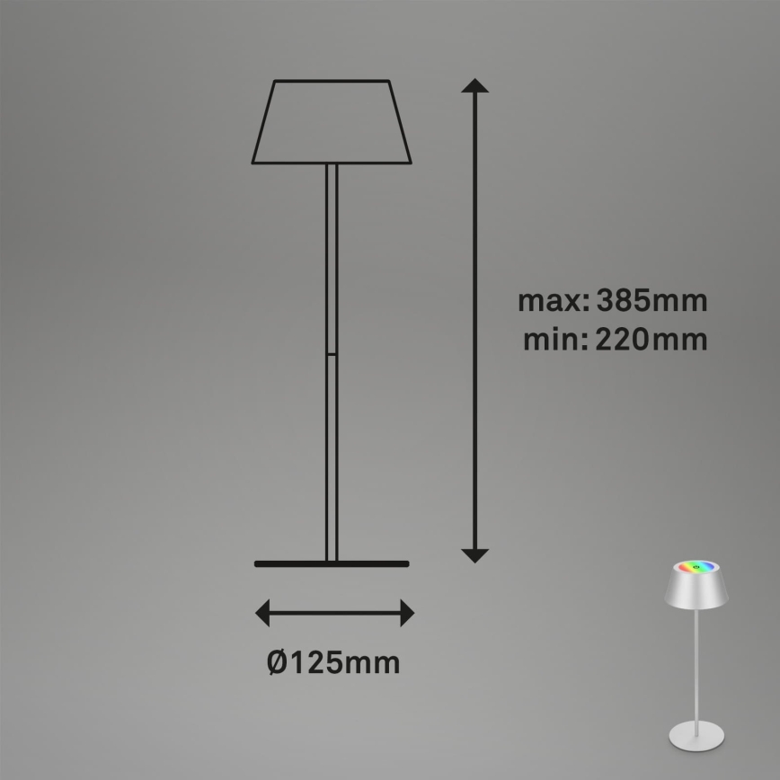 Brilo - LED RGB himmennettävä, ladattava kosketusohjattu ulkokäyttöön tarkoitettu pöytälamppu KIKI LED/2,6W/5V IP44 2600 mAh hopea