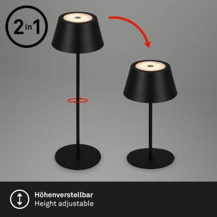 Brilo - LED RGB himmennettävä ladattava kosketusohjattu ulkokäyttöinen pöytävalaisin KIKI LED/2,6W/5V IP44 2600 mAh musta