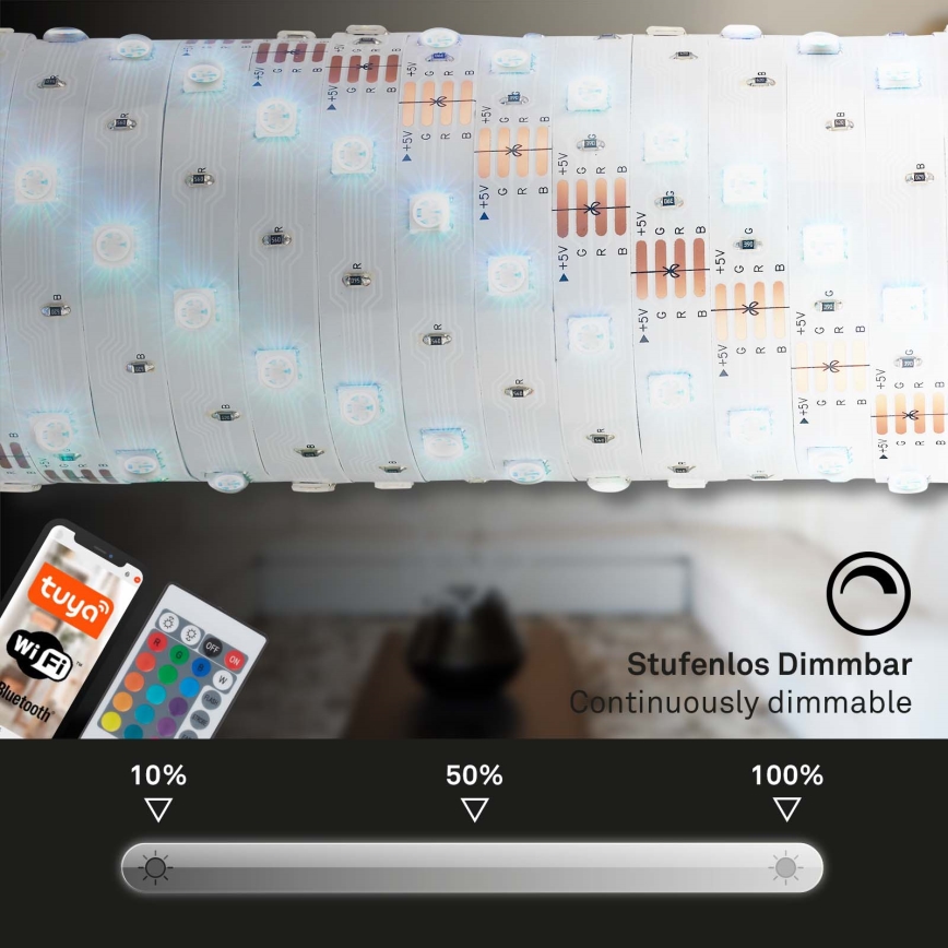 Brilo - LED RGBW Himmennettävä nauha 6,5m LED/15W/230V Wi-Fi Tuya + kauko-ohjaus