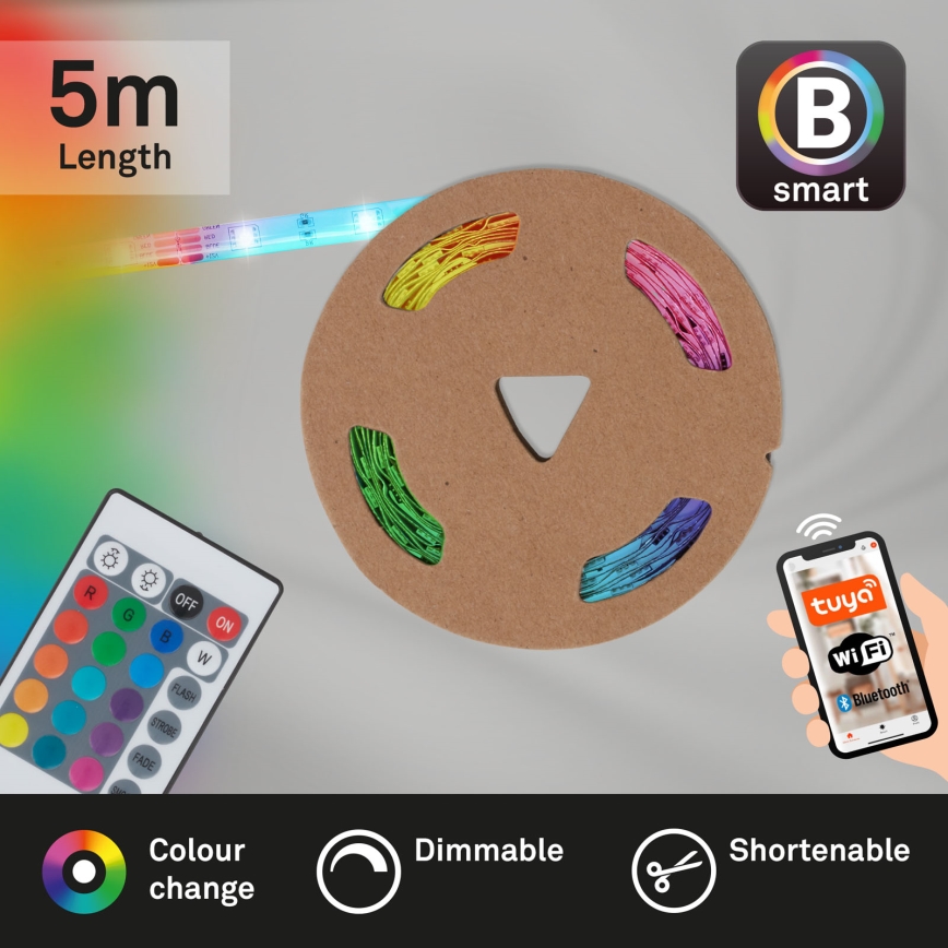 Brilo - LED RGBW Himmennettävä nauha 6,5m LED/18W/230V Wi-Fi Tuya + kauko-ohjaus