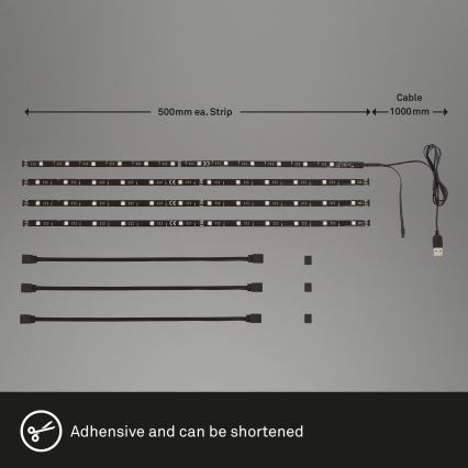 Brilo - LED RGBW himmennettävä TV-nauha 3m LED/2,5W/USB + kaukosäädin